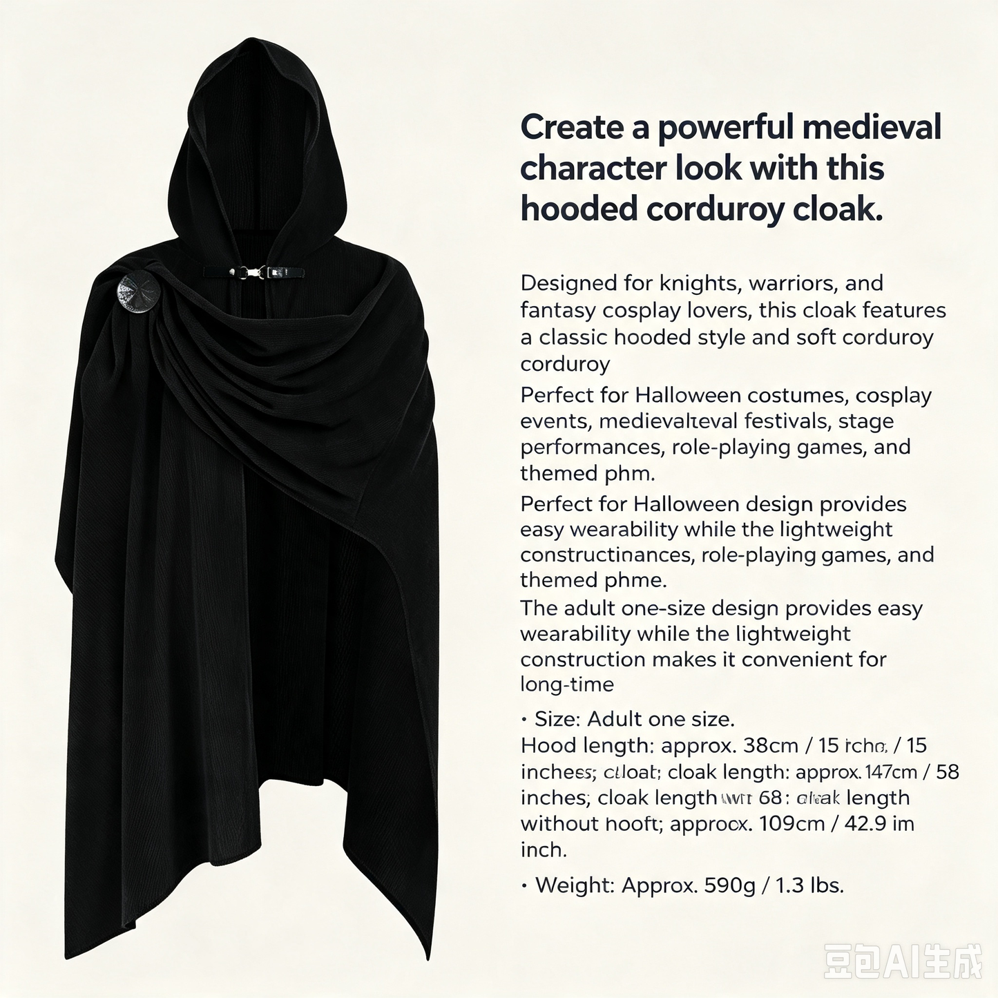 Medieval Cloak, Hooded Cloak, Knight Costume Cape