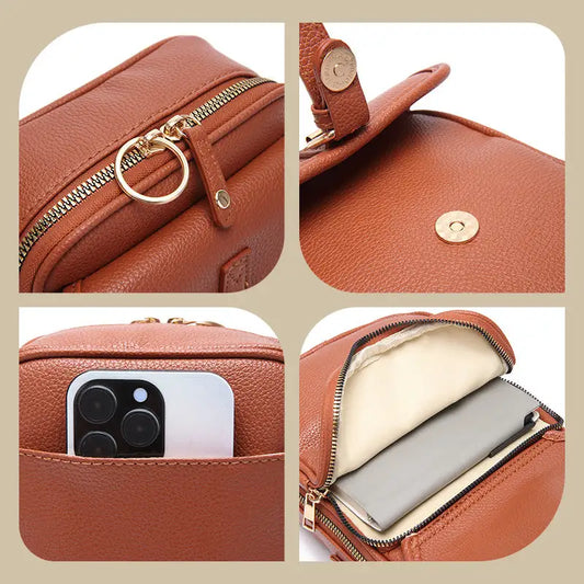 Leather Crossbody Bag , Anti-Theft Compact Square Design