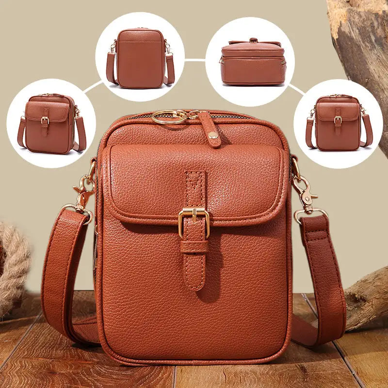 Leather Crossbody Bag , Anti-Theft Compact Square Design