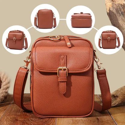 Leather Crossbody Bag , Anti-Theft Compact Square Design